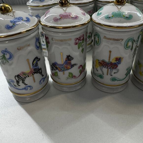 RARE Complete Lenox 1990s Carousel Porcelain Spice Jars Gold Accent Set of 24 - Picture 3 of 12